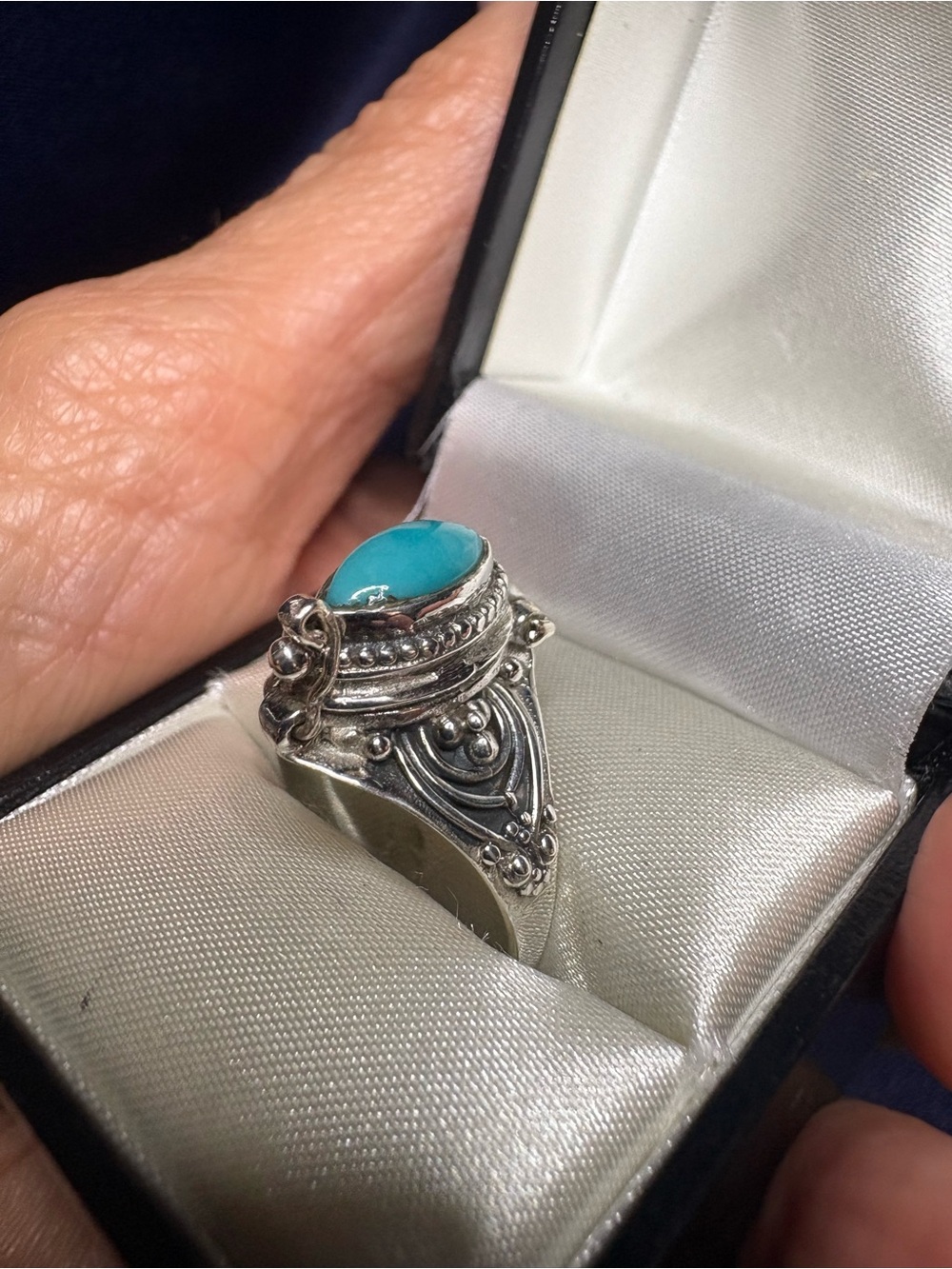 Ring Poison 925 Sterling Silver Marquise Genuine Turquoise Ring - Picture 2 of 10